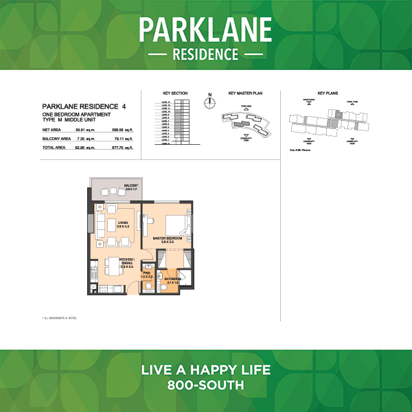 One Bedroom Apartment Type M4 Middle Unit